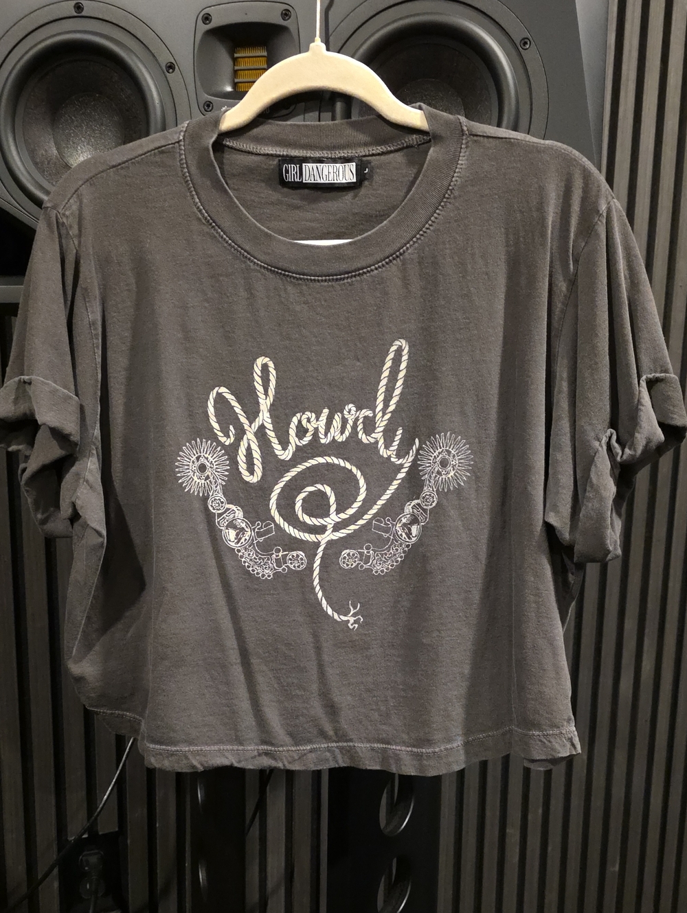Girl Dangerous Charcoal Graphic Crop Top - Howdy Rope Print